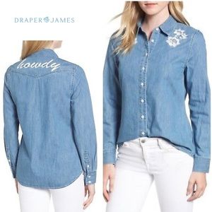 Draper James Light Blue Embroidered Button Down Shirt